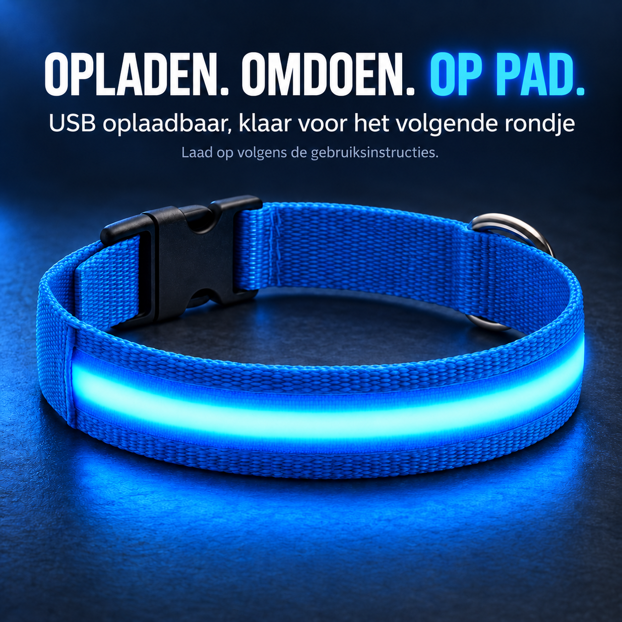 Professor Q Nylon LED-halsband voor honden – XS – 28–32 cm – blauw - detailfoto 4