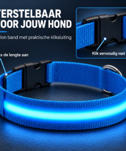 Professor Q Nylon LED-halsband voor honden – XS – 28–32 cm – blauw - detailfoto 6