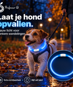 Professor Q LED hondenhalsband - Blauw - S 35 cm - USB oplaadbaar - Verstelbaar - 3 lichtstanden - detailfoto 2