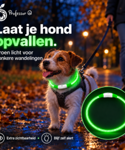 Professor Q LED hondenhalsband - Groen - S 35 cm - USB oplaadbaar - Verstelbaar - 3 lichtstanden - detailfoto 2