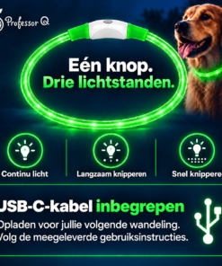 Professor Q LED hondenhalsband - Groen - S 35 cm - USB oplaadbaar - Verstelbaar - 3 lichtstanden - detailfoto 3