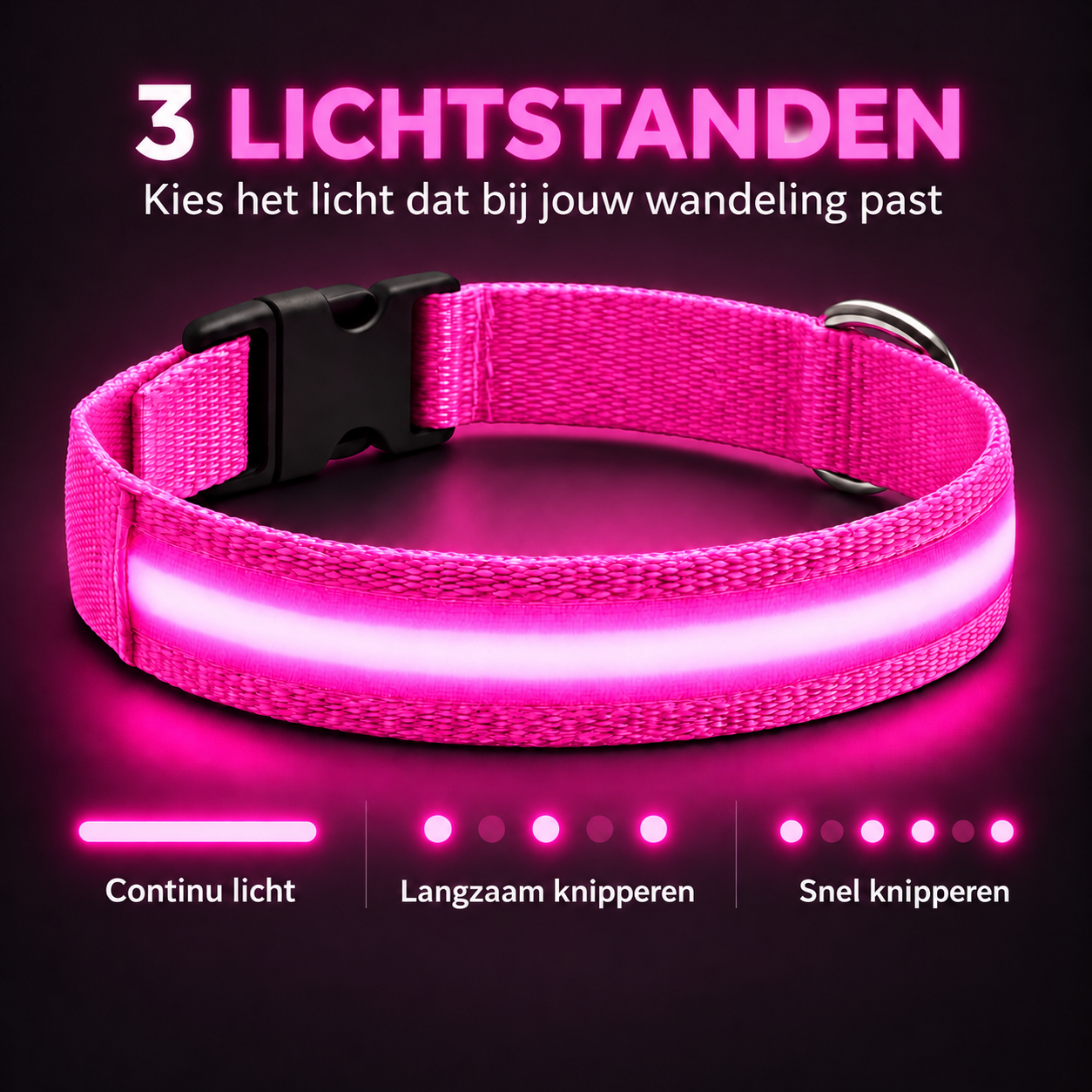 Professor Q Nylon LED-halsband voor honden – XS – 28 cm – roze - detailfoto 3