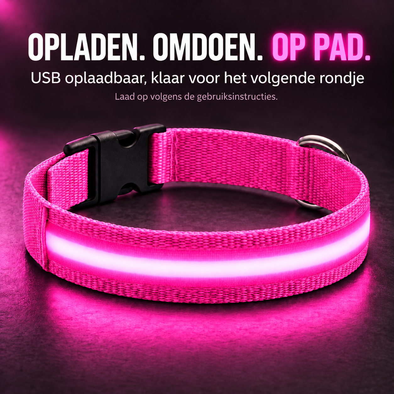 Professor Q Nylon LED-halsband voor honden – XS – 28 cm – roze - detailfoto 4