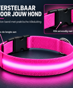Professor Q Nylon LED-halsband voor honden – XS – 28 cm – roze - detailfoto 6
